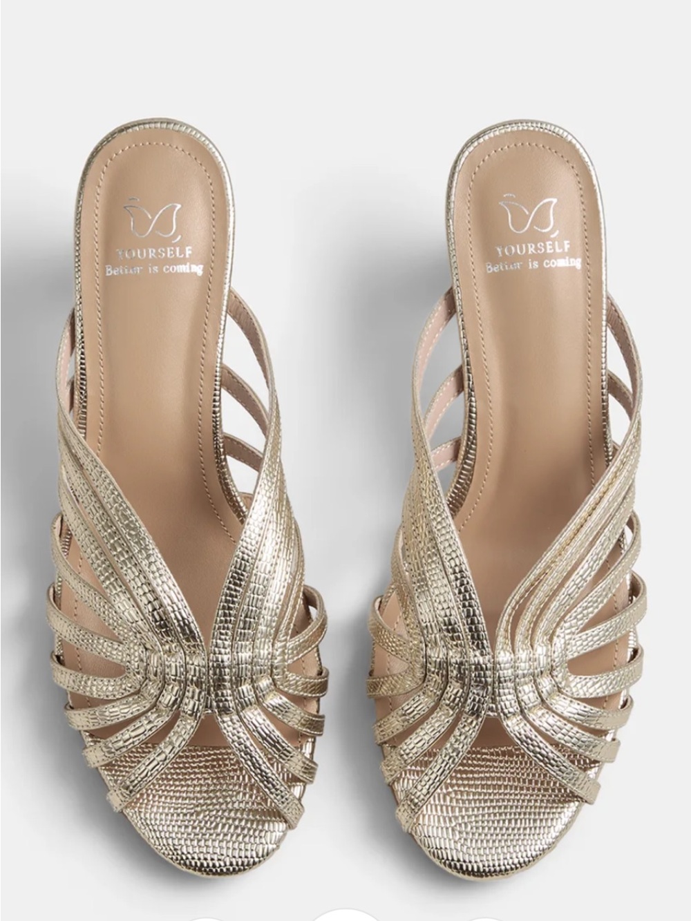Commense Gold Strappy Block Heel Sandal